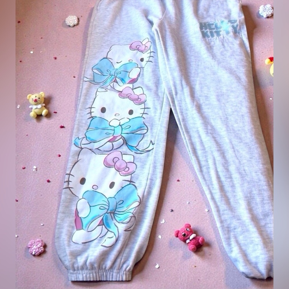 Hello Kitty Sweatpants Heather Grey | Coquette Kawaii Y2K NWOT - Picture 2 of 10